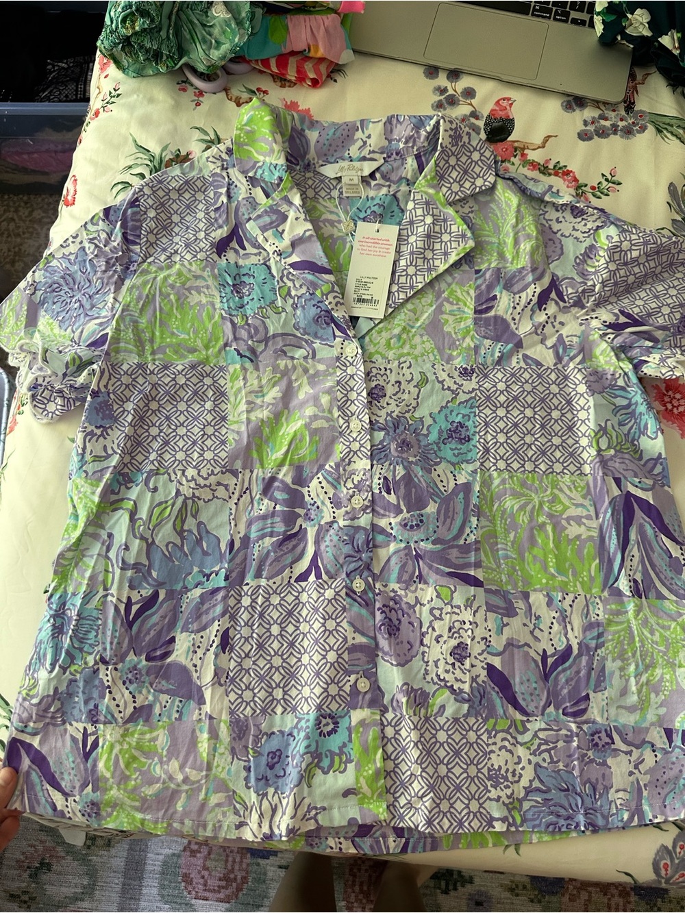 Lilly Pulitzer Lavender, Aqua & Lime Patchwork Floral Pajama Top